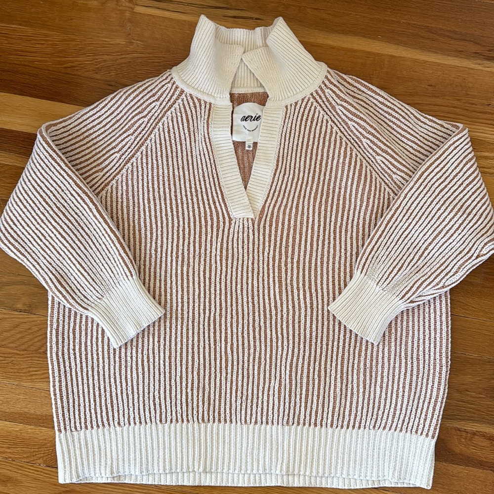 Aerie, chunky knit, off-white, beige, cozy Chenille sweater